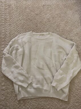 Women's White Crewneck Textured Sweater